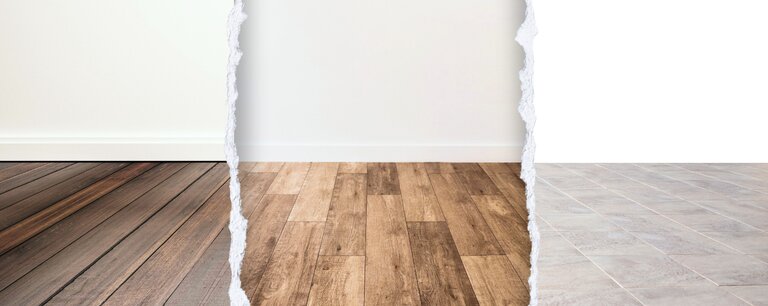 LVP options illustration showing comparisons with hardwood on the left and tile on the right, highlighting today's rival options.